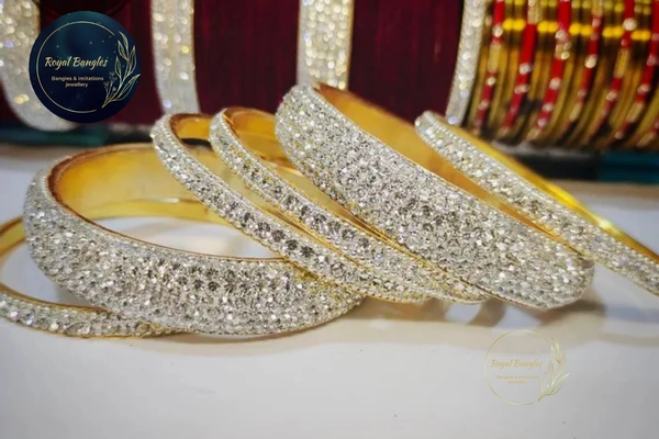 Silver Stone Bangles Set  - 2-2