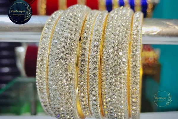 Silver Stone Bangles Set  - 2-4