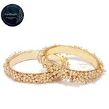 Traditional  Pearl Studded Gold Plated Bangles  - Golden , 2-2