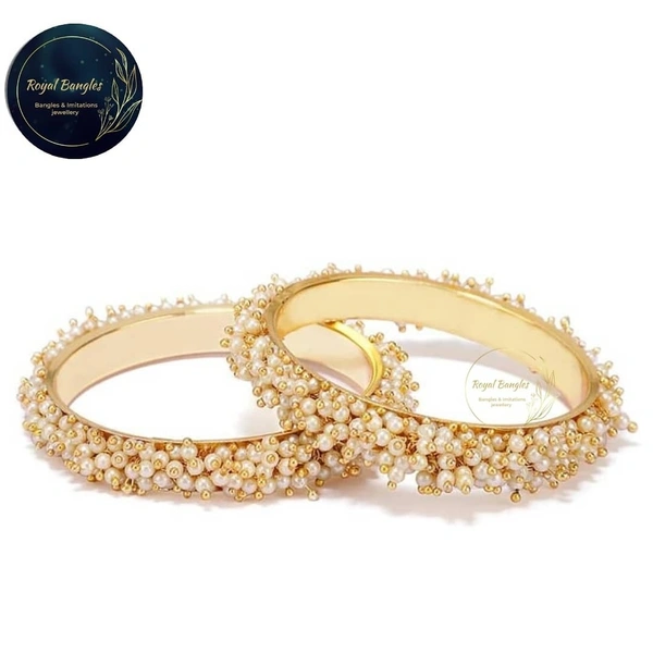 Traditional  Pearl Studded Gold Plated Bangles  - Golden , 2-4