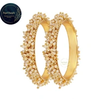 Traditional  Pearl Studded Gold Plated Bangles  - Golden , 2-4