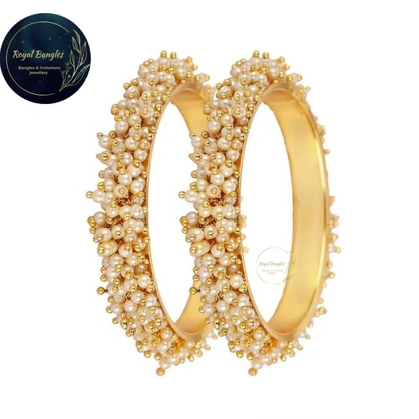 Traditional  Pearl Studded Gold Plated Bangles  - Golden , 2-4