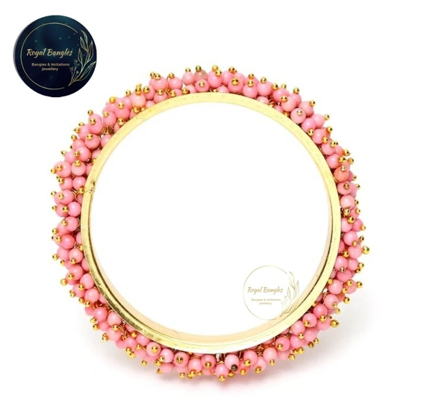 Traditional  Pearl Studded Gold Plated Bangles  - Pink , 2-2
