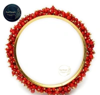 Traditional  Pearl Studded Gold Plated Bangles  - Red, 2-2