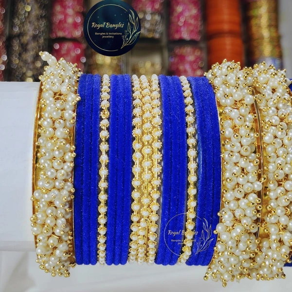 Traditional Velvet Chuda Bangles Set With Pearl Kada - Bkue, 2.4