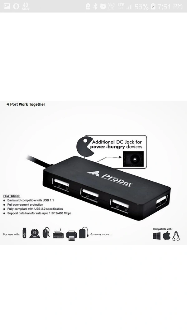 ProDot Playy Plus 2.0 4-Port High Speed Playy Plus 2.0 - Black