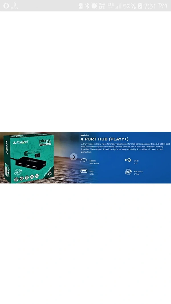 ProDot Playy Plus 2.0 4-Port High Speed Playy Plus 2.0 - Black