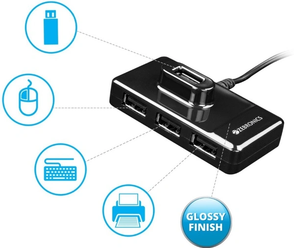 Zebronics 100HB High Speed 4 Port USB Hub - Black