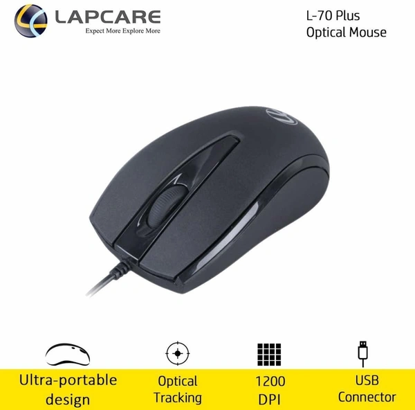 Lapcare USB OPTICAL MOUSE L-70 PLUS Wired Optical Mouse - Black