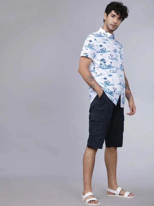 Highlander Casual Shirt For Men - white and blue printed, L