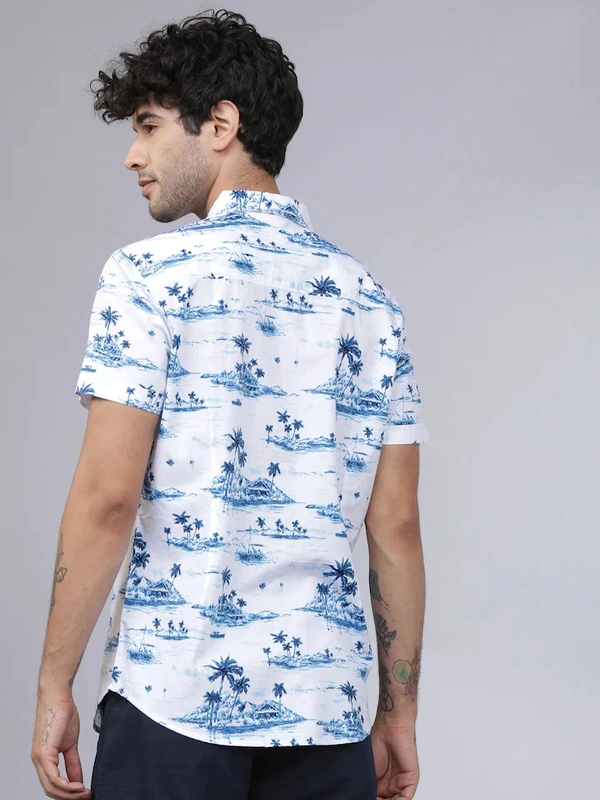 Highlander Casual Shirt For Men - white and blue printed, L