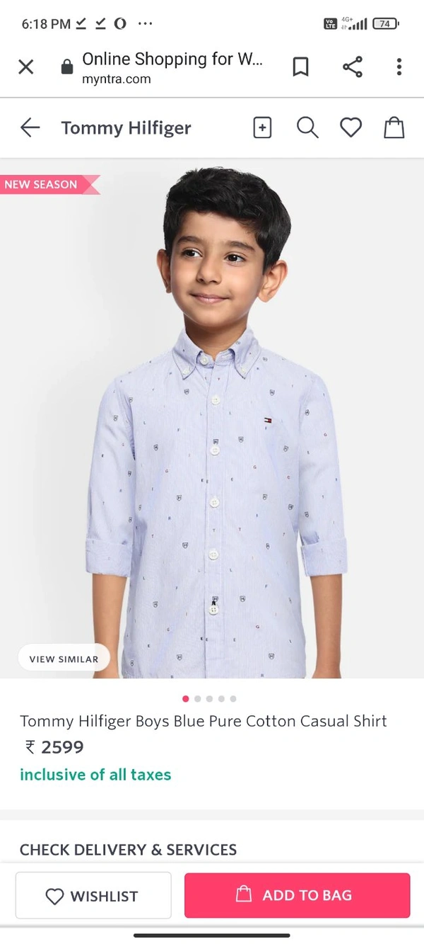 Tommy Hilfiger Boys Blue Pure Cotton Casual Shirt - Blue, 13-14Y