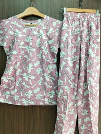 Womens Night Wear(Co-ord Set) - Lavender Rose, Large
