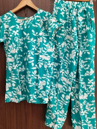 Womens Night Wear(Co-ord Set) - Eastern Blue, Large
