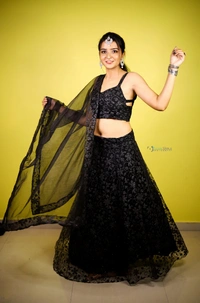 Purva's Closet Black Colour Bridesmaids Lehenga Choli With Dupatta - Black, M