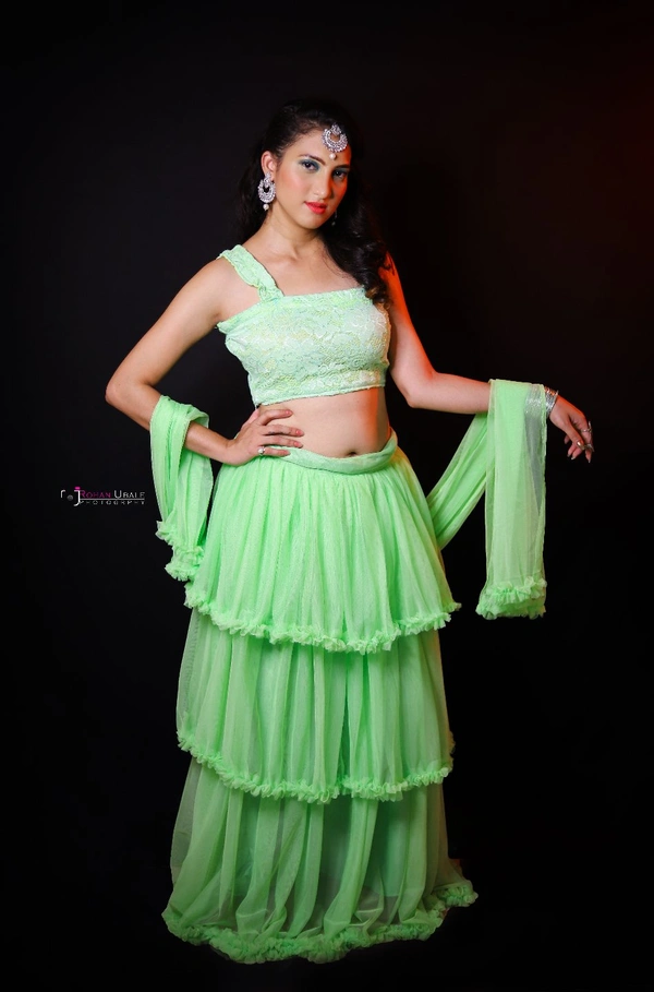 Purva's Closet Pista Coloured Three Layered Lehenga Choli With Dupatta - pista, s