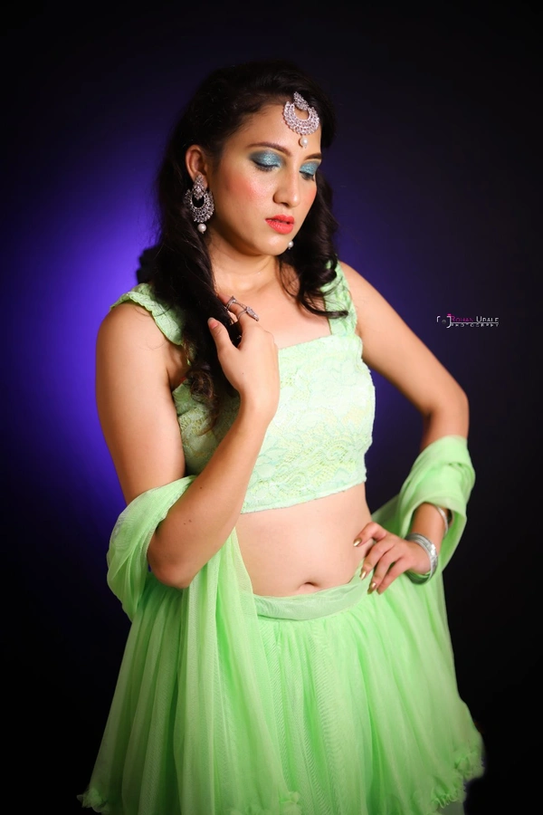Purva's Closet Pista Coloured Three Layered Lehenga Choli With Dupatta - pista, s