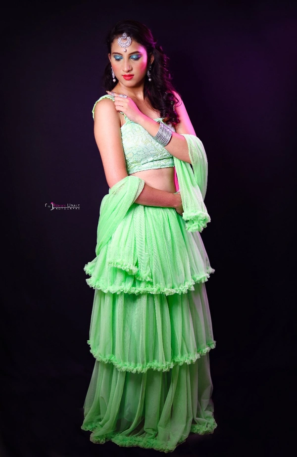 Purva's Closet Pista Coloured Three Layered Lehenga Choli With Dupatta - pista, s