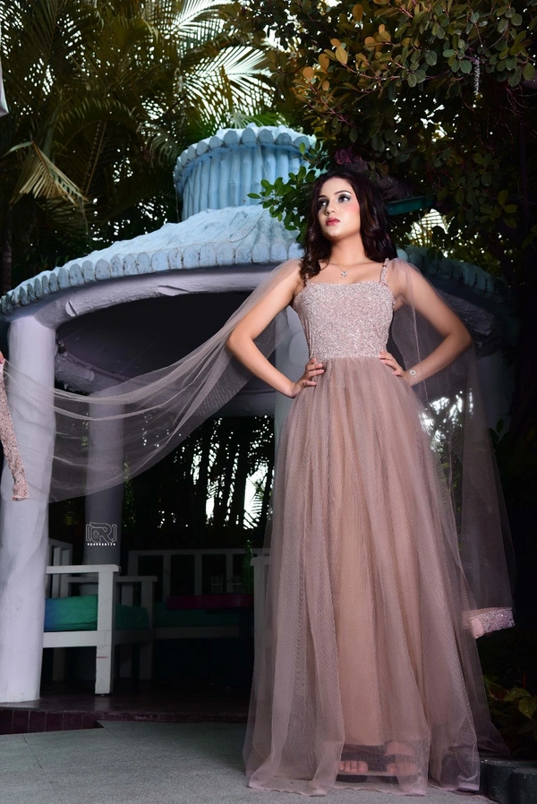 Purva's Closet Coffee Colour Evening Floor Touch Gown - Coffee, S,M