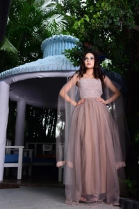 Purva's Closet Coffee Colour Evening Floor Touch Gown - Coffee, S,M