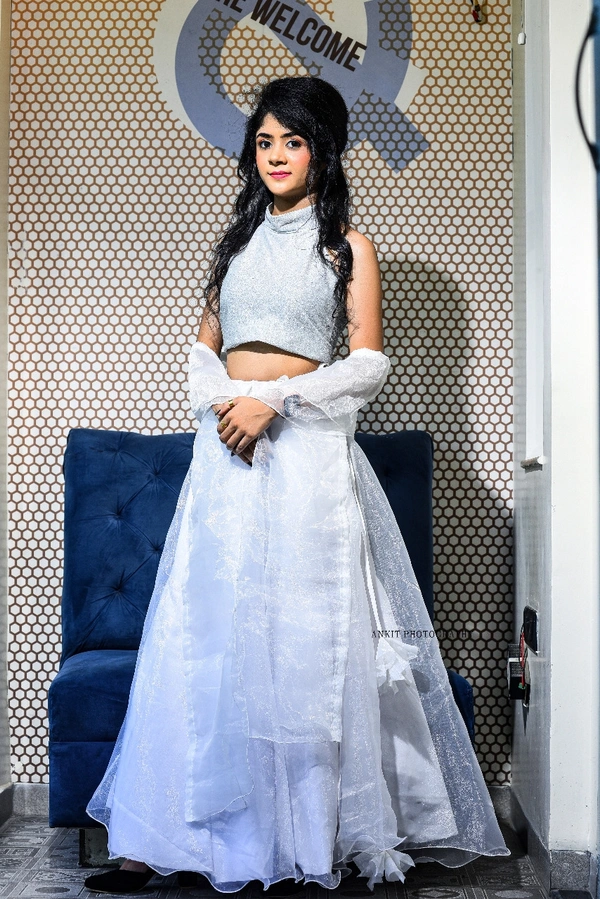 Purva's Closet Organza White Lehenga With Shimmer Choli - white and shimmer, Freesize