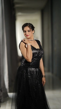 Purva's Closet Black Sequined Evening Dress With Detachable Trail - Black, freesize