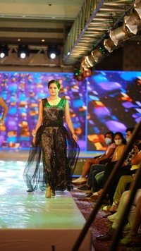 Purva's Closet Black Sequined Evening Dress With Detachable Trail - Black, freesize
