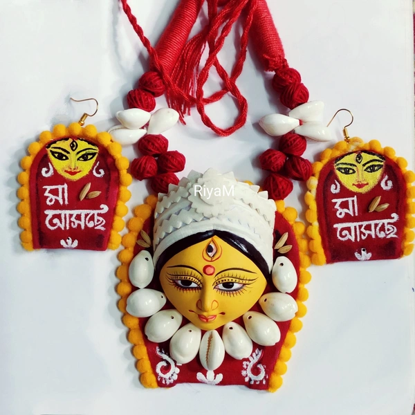 Traditional Jewelry Set Necklace & Earrings - Red, free size