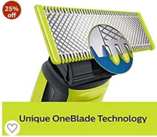 Philps Cordless One Blade Hybrid Trimmer and Shaver with 3 trimming combs(line Green) - green