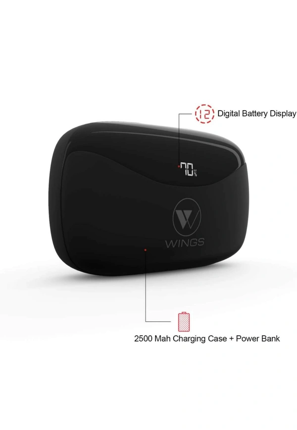 Wings PowerPods Upgraded 150 Hours Playtime True Wireless in-Ear Earbuds Earphones Headphones ; Gaming Mode ; PowerBank Function - black