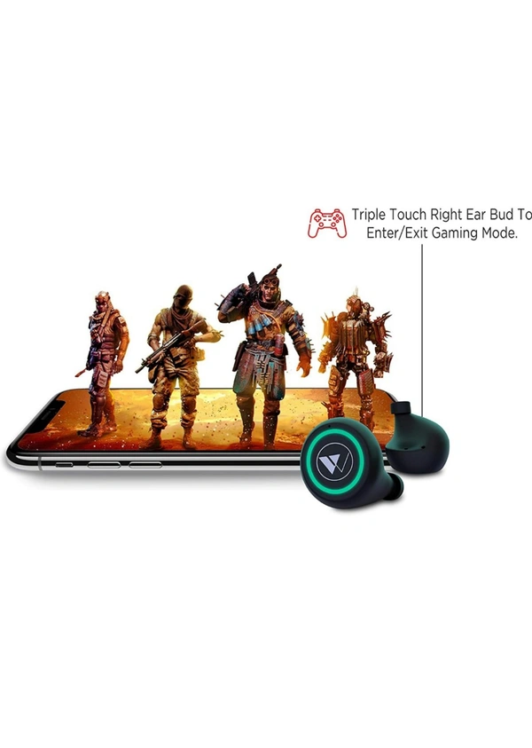 Wings PowerPods Upgraded 150 Hours Playtime True Wireless in-Ear Earbuds Earphones Headphones ; Gaming Mode ; PowerBank Function - black