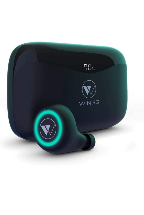 Wings PowerPods Upgraded 150 Hours Playtime True Wireless in-Ear Earbuds Earphones Headphones ; Gaming Mode ; PowerBank Function - black