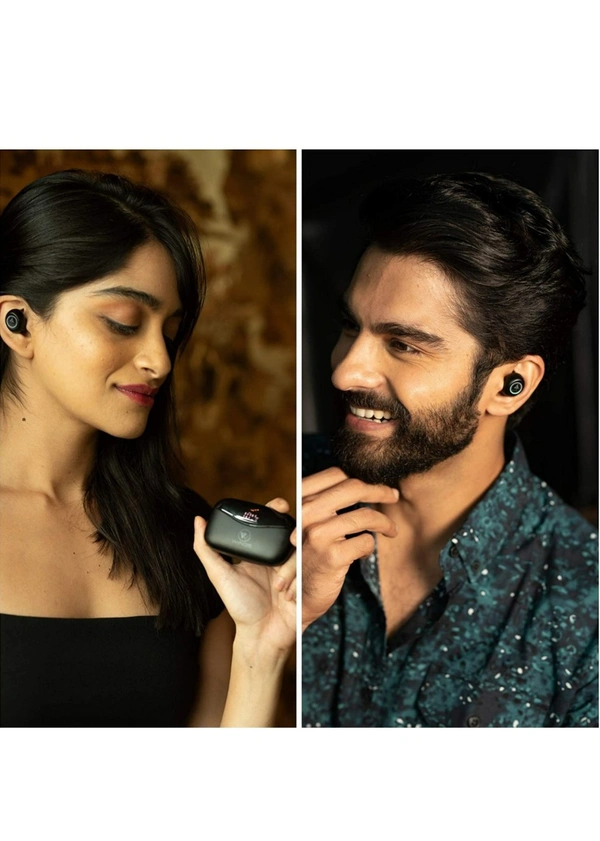 Wings PowerPods Upgraded 150 Hours Playtime True Wireless in-Ear Earbuds Earphones Headphones ; Gaming Mode ; PowerBank Function - black