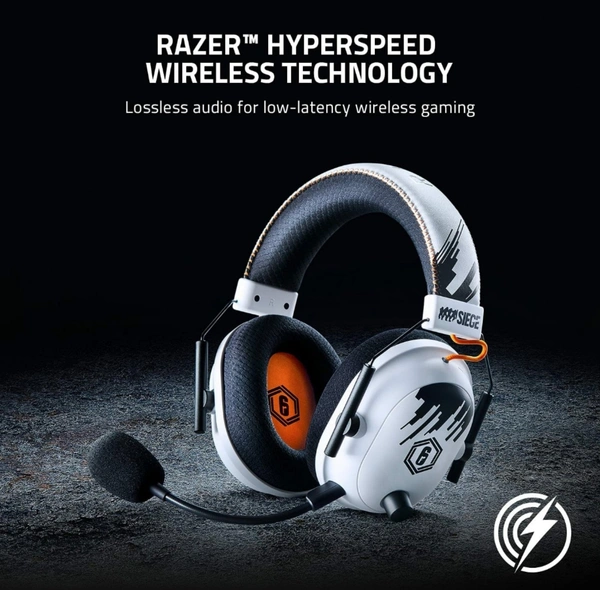 Razer BlackShark V2 Pro Wireless Gaming Headset: THX 7.1 Spatial Surround Sound - 50mm Drivers - Detachable Mic - for PC, PS4, PS5, Switch, Xbox One, Xbox Series X & S - Rainbow 6 Edition - White Rainbow Edition