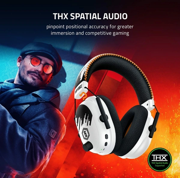 Razer BlackShark V2 Pro Wireless Gaming Headset: THX 7.1 Spatial Surround Sound - 50mm Drivers - Detachable Mic - for PC, PS4, PS5, Switch, Xbox One, Xbox Series X & S - Rainbow 6 Edition - White Rainbow Edition