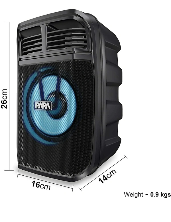 Papa Protect Storm 10 Watt Bluetooth Wireless Speaker, Portable Speaker, With USB/TF/AUX/FM/BT, Party Speaker with LED Lights, Shock-Proof and Splash Proof, with Thumping Bass, Long Battery Life and TWS Technology (Black) - Black