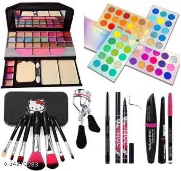 3in Combo Set3in1 combo set, 1 Makeup KIt, 7 Brushes Set, 1 Kajal, 1 Eyeliner, 1 Curler, 1 EyeshadowProduct Name: 3in1 combo set, 1 Makeup KIt, 7 Brushes Set, 1 Kajal, 1 Eyeliner, 1 Curler,  - all