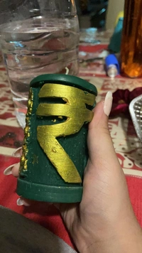 Money candle - 12 Cms approximately, Green and golden mix