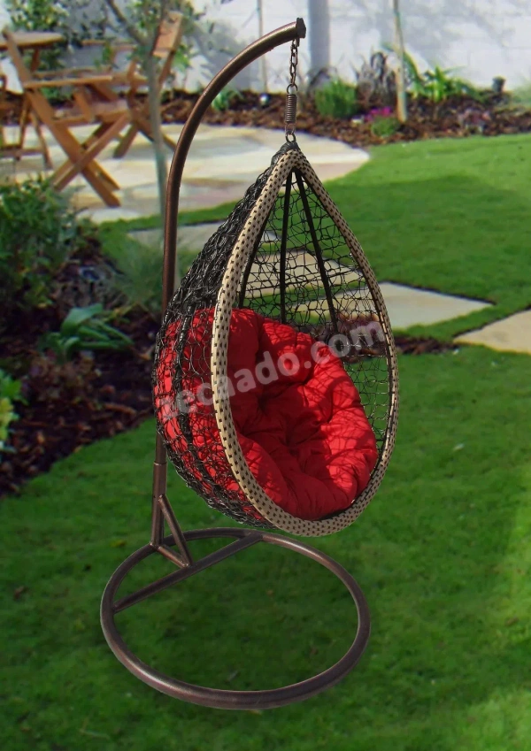 Zecado Andy Garden & outdoor swing chair in Brown & Fawn with Red Cushion - Black