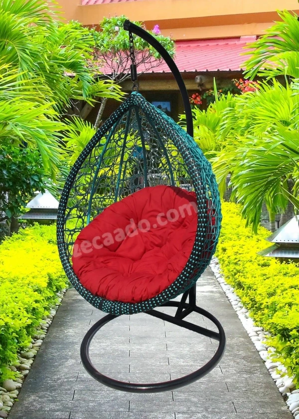 Zecado Aqua outdoor & indoor swing chair in Turquoise & Black with Red Cushion - Red