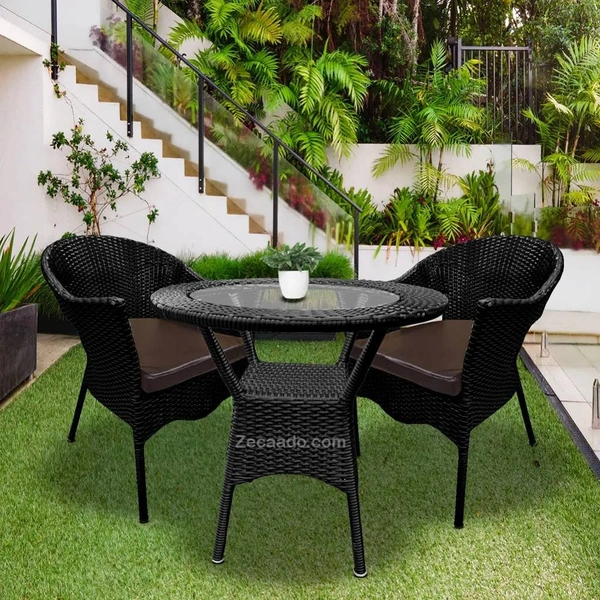 Zecado Aria 2 Seater Patio Dining Set with Brown Cushions in Black Corduroy Finish - Black, Black