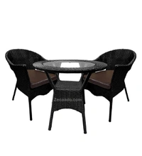 Zecado Aria 2 Seater Patio Dining Set with Brown Cushions in Black Corduroy Finish - Black, Black