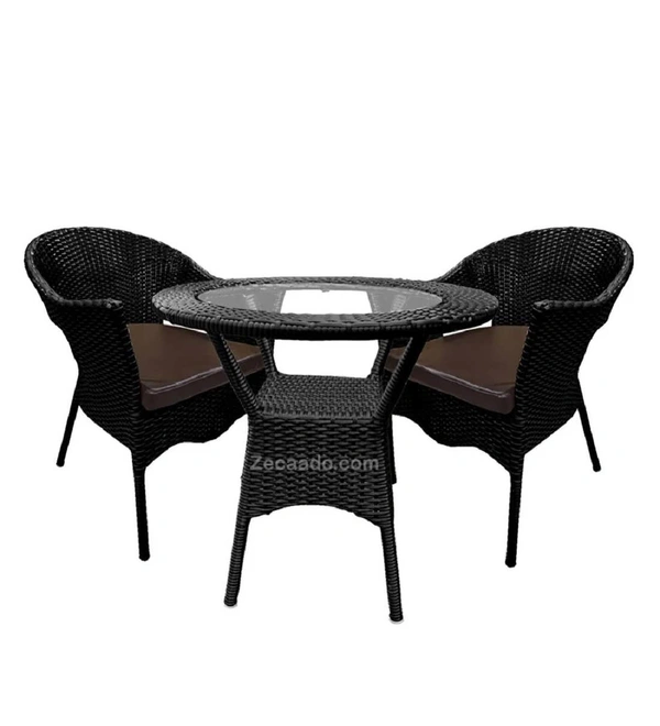 Zecado Aria 2 Seater Patio Dining Set with Brown Cushions in Black Corduroy Finish - Black, Black