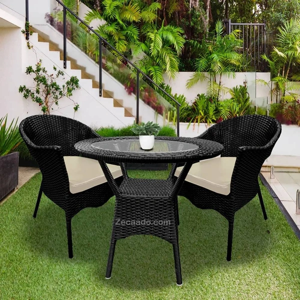 Zecado Aria 2 Seater Patio Dining Set with Off-White Cushions in Black Corduroy Finish - Black