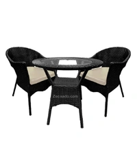 Zecado Aria 2 Seater Patio Dining Set with Off-White Cushions in Black Corduroy Finish - Black