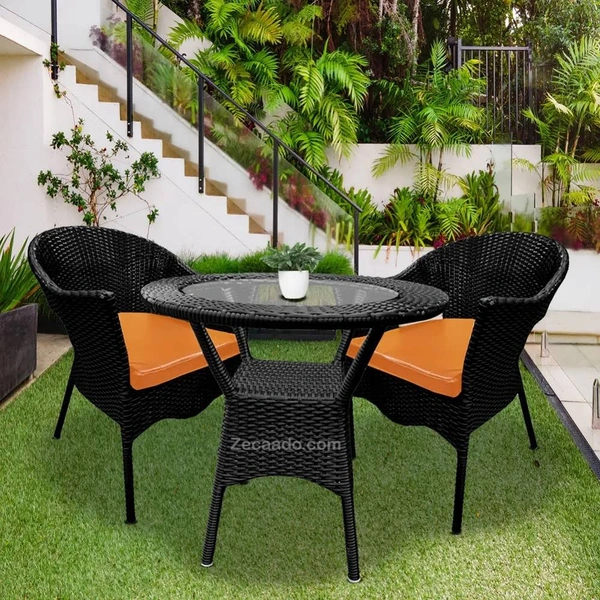 Zecado Aria 2 Seater Patio Dining Set with Orange Cushions in Black Corduroy Finish - Black, Orange