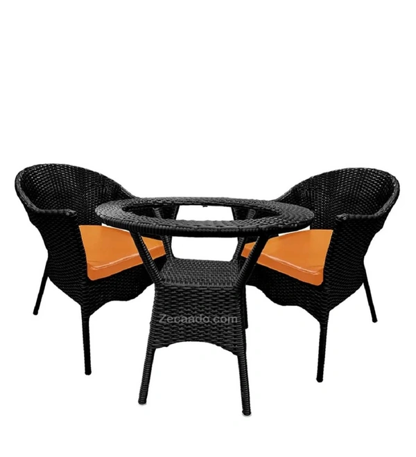 Zecado Aria 2 Seater Patio Dining Set with Orange Cushions in Black Corduroy Finish - Black, Orange