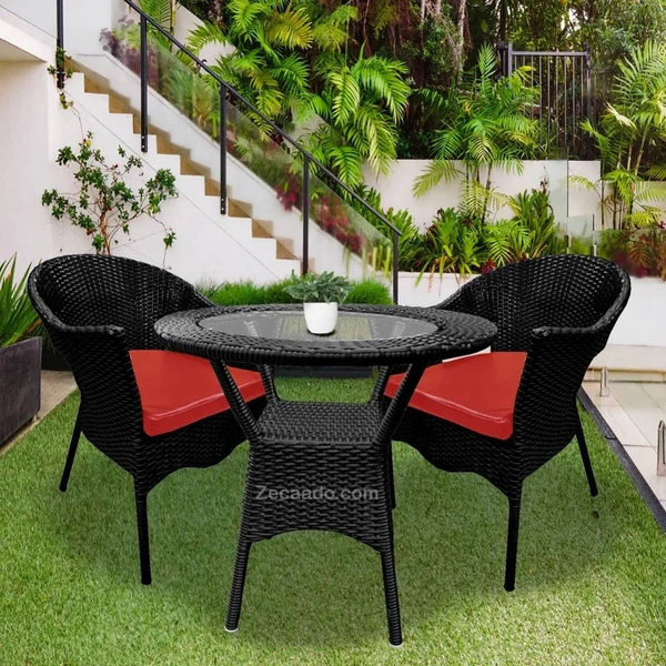 Zecado Aria 2 Seater Patio Dining Set with Red Cushions in Black Corduroy Finish - Black, Red