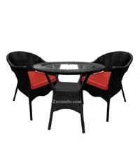 Zecado Aria 2 Seater Patio Dining Set with Red Cushions in Black Corduroy Finish - Black, Red