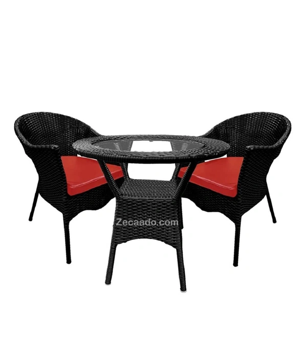 Zecado Aria 2 Seater Patio Dining Set with Red Cushions in Black Corduroy Finish - Black, Red